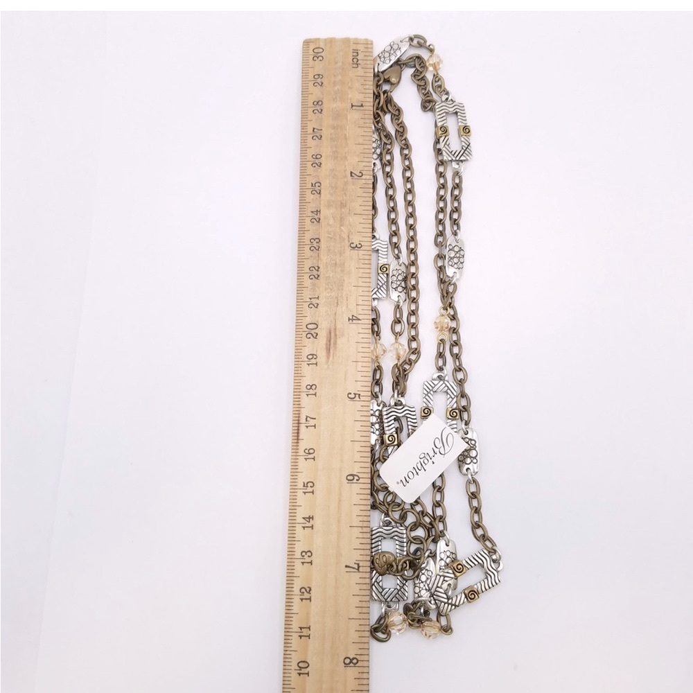 N164 BRIGHTON Acoma Long Two Tone Silver and Brass Necklace Retail $128